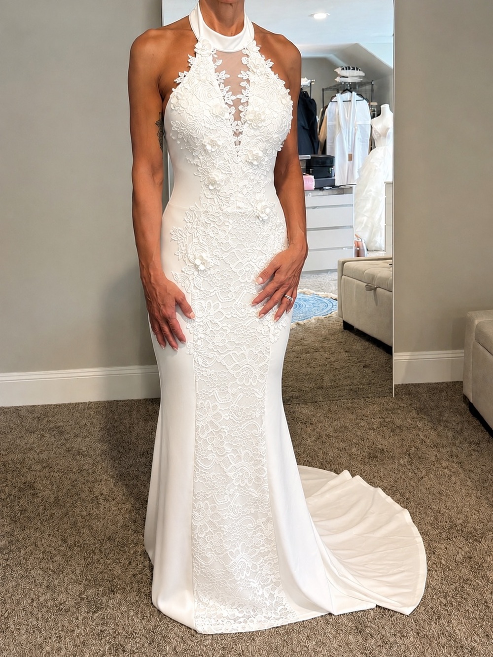 White Lace Halter Bridal Gown